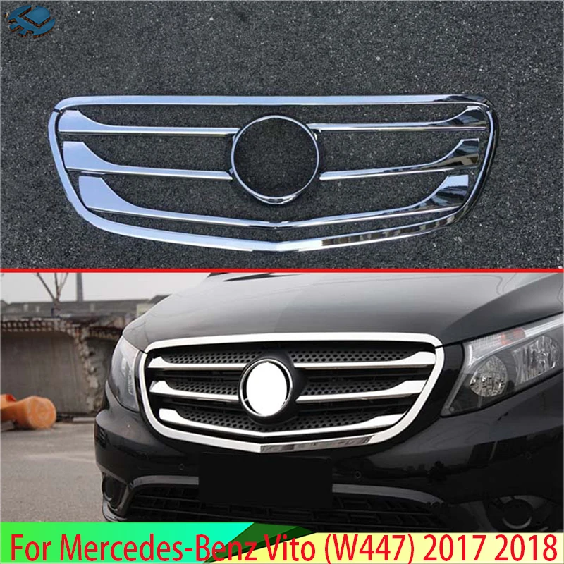 For Mercedes-Benz Vito (W447) 2017 2018 Car Accessories ABS Chrome Front Grille Accent Cover Mesh Trim