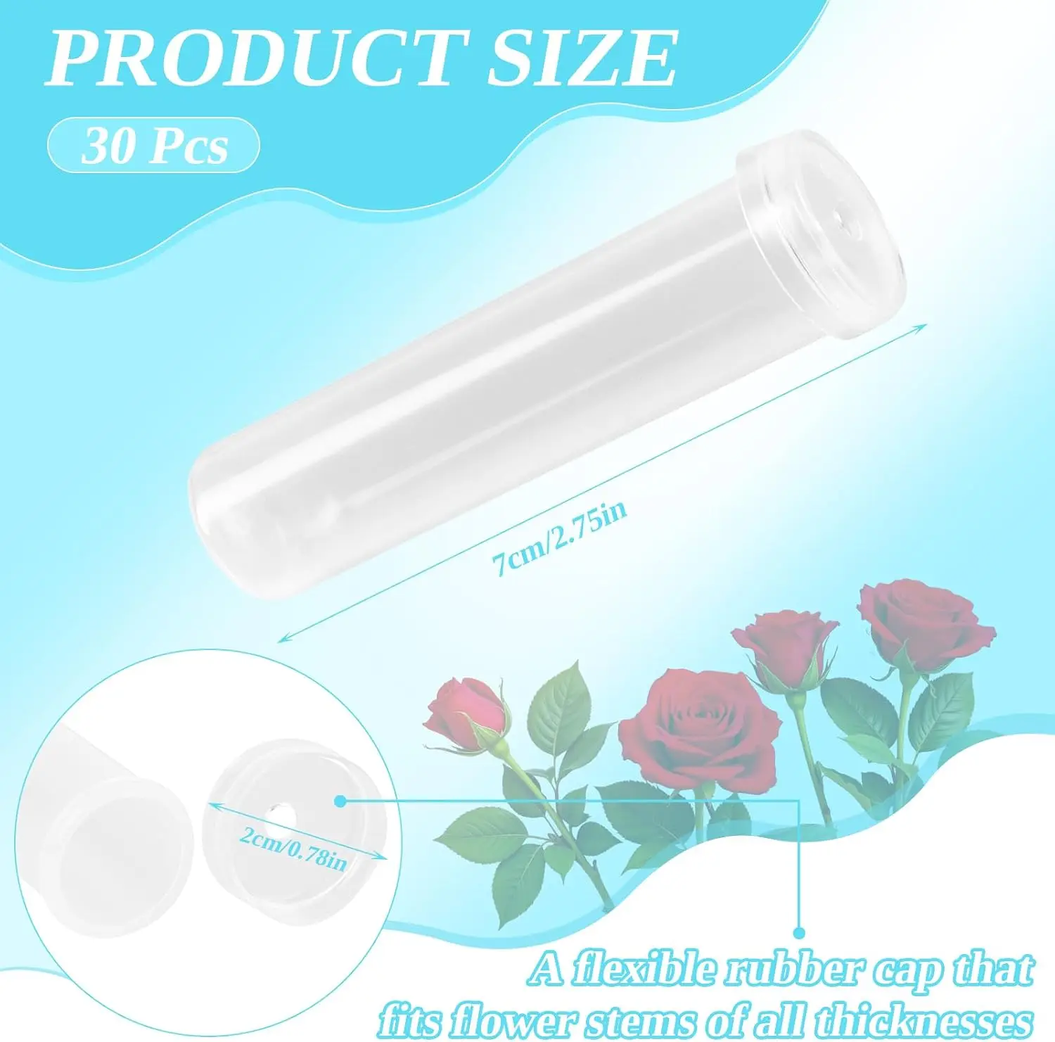 30 Pcs Floral Water Tubes with Caps Clear Single Plastic Flower Tube Vials for Single Stem Bouquet Roses Buds Making Florist