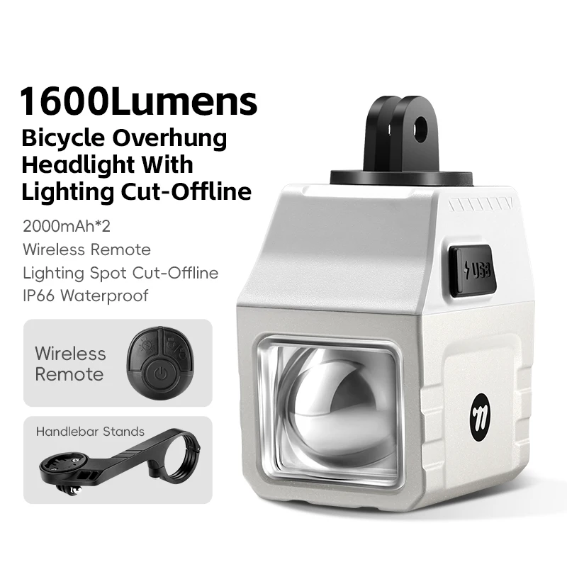 

WEST BIKING Bicycle Headlight 1600 Lumens High Bright IPX6 Waterproof Cycling Flashlight Type-C MTB Road Bike Light Accessories