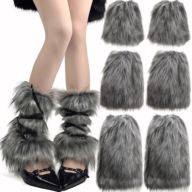 

Зимние теплые серые гетры из искусственного меха в стиле ретро Y2K, меховые сапоги в готическом стиле в стиле панк, носки до колена, женские чулки в стиле хип-хоп, носки