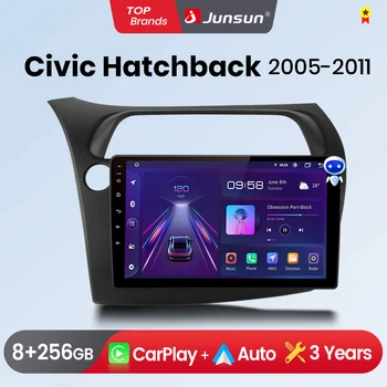 Junsun Wireless CarPlay Android Auto Car Radio for Honda Civic Hatchback 2005-2011 2 DIN Multimedia Stereo with Built-in Cooling Fan GPS Navigation SWC Bluetooth FM RDS DSP IPS Screen Car Intelligent Systems 4G WiFi 8 Core Plug&Play Head Unit