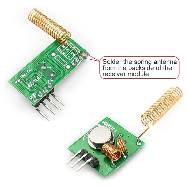 Juego de 3 módulos de transmisor y receptor de Radio de 433 Mhz + Control remoto de resorte espiral helicoidal de antena de 433 Mhz