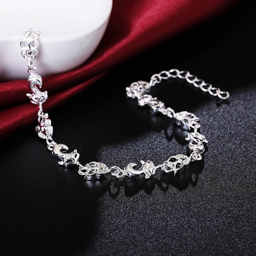 

925 Sterling Silver Gift 8 Inches Owl AAA Zircon Bracelet For Women Fashion Wedding Couple Party Jewelry Wholesale