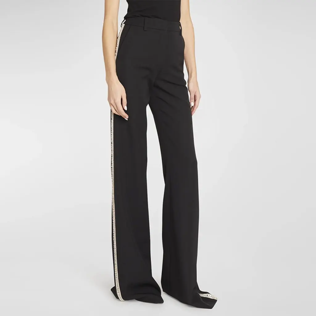 

European And American Star Fashion Diamond Beaded Double-Breasted Slim Fit Suit Jacket And Rhinestone Trousers Set for Women