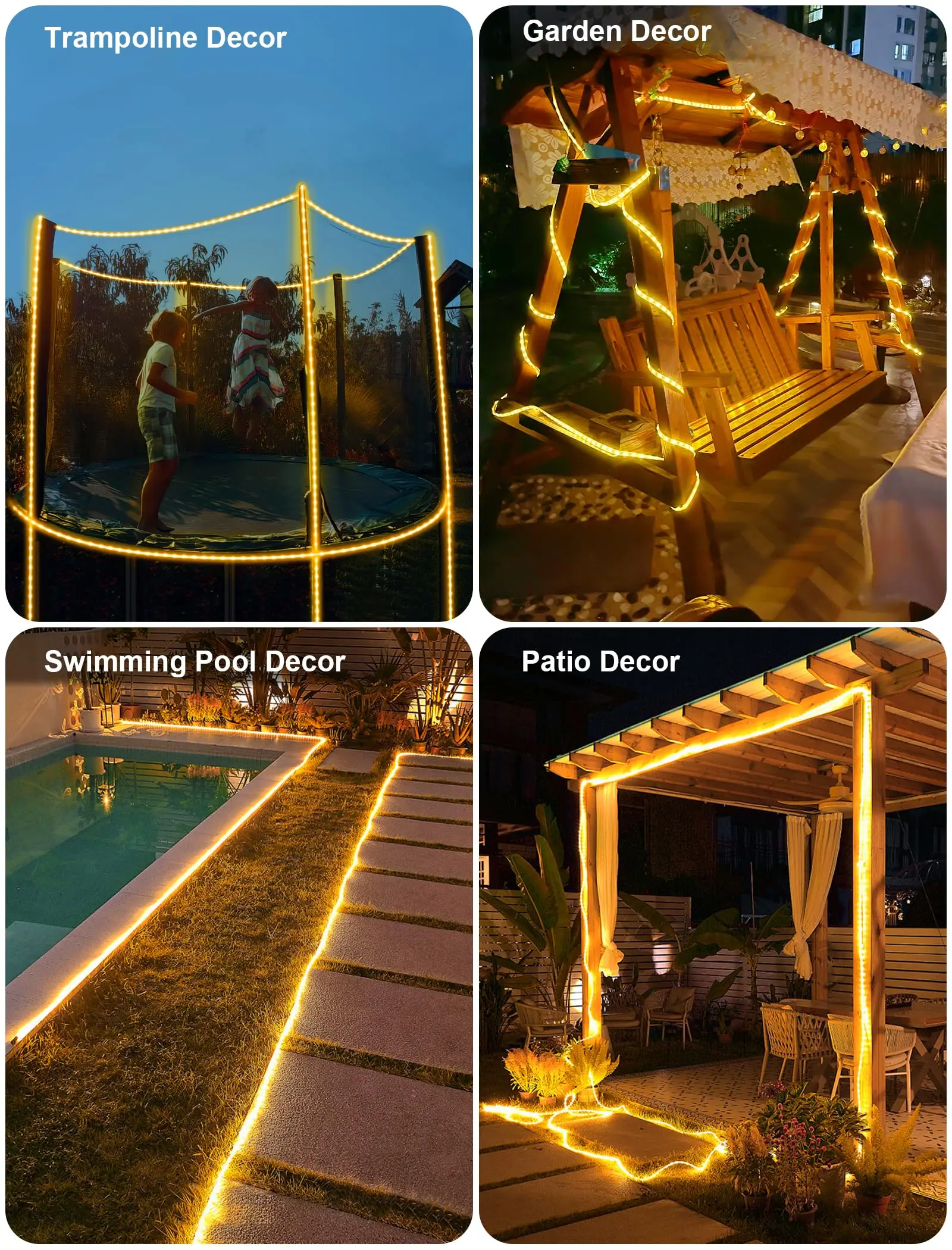 Solar Outdoor Waterproof Light 50/100/200/300 LED Rope Fairy String for Outside Pool Decor Yard Patio Garden Fence Backyard Tree