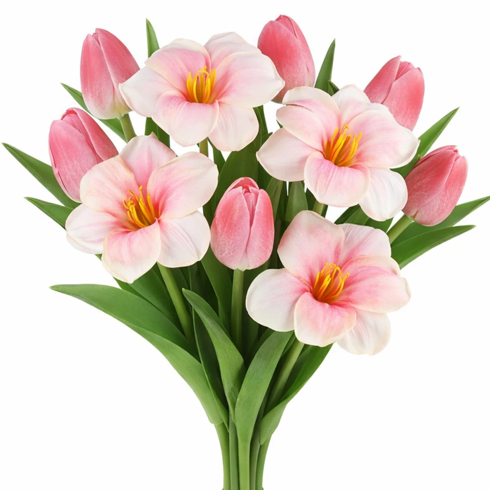 10 Piezas de Tulipanes Artificiales Rosa Mixto, Ramo de Flores Artificiales para Centros de Mesa de Boda, Decoración de Interiores para el Hogar, Regalos para Mamás