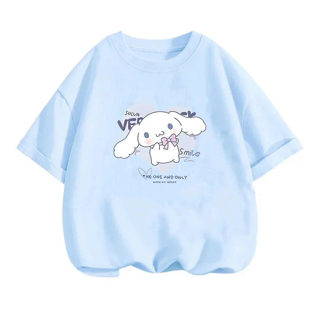 

Cinnamoroll Miniso Sanrio Kawaii футболка из чистого хлопка для детей, футболки высокого качества с круглым вырезом, популярная футболка, топы с принтом