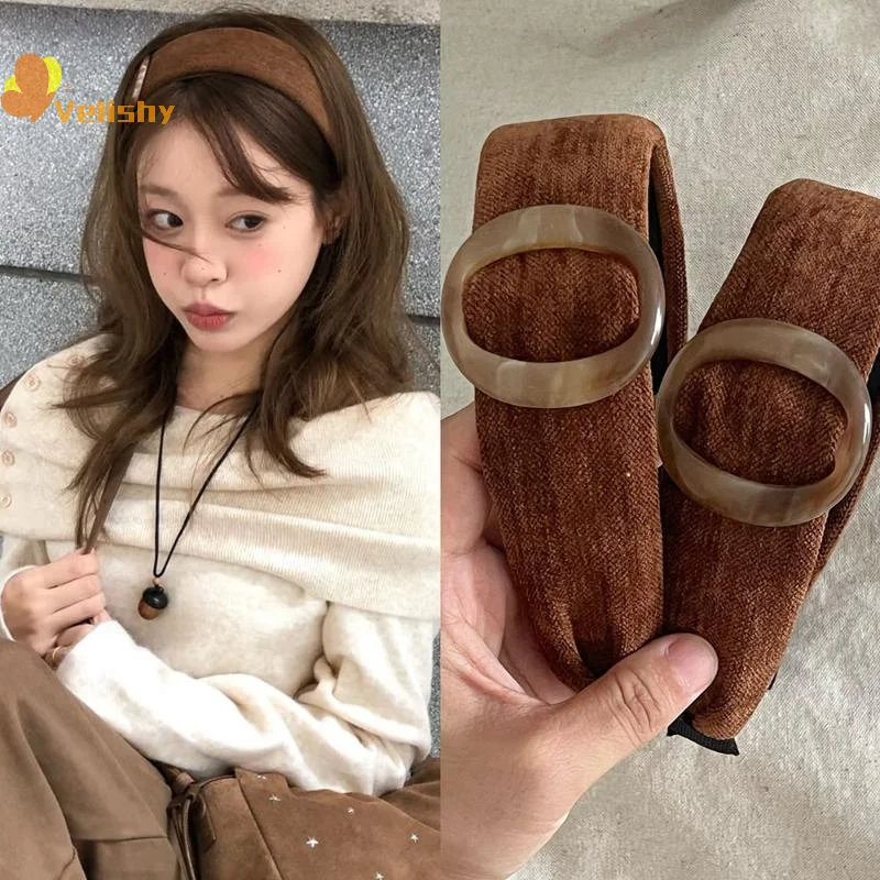 패셔너블한 벨벳 와이드 엣지 헤어밴드, 거북이껍질 색상의 라운드 링 헤어밴드, 여성용 빈티지 스타일 헤드웨어 액세서리