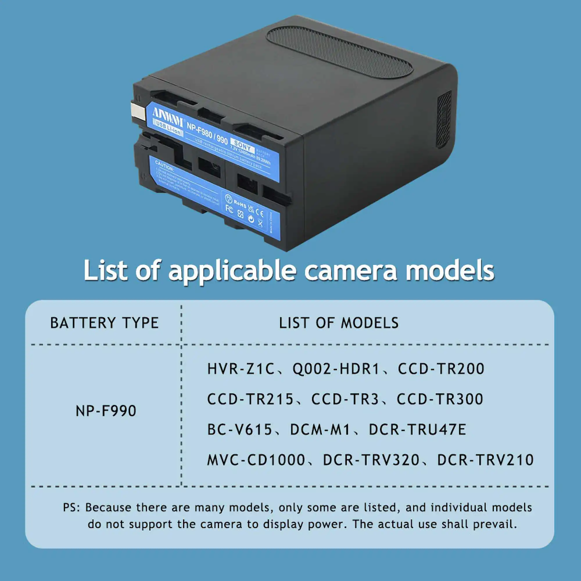 12400mAh NP-F990 NP-F970 F960 Decoding Battery for Sony Camcorder HXR-MC1500C NEX-EA50 HVR-Z7C NX3 5 LED Video Light