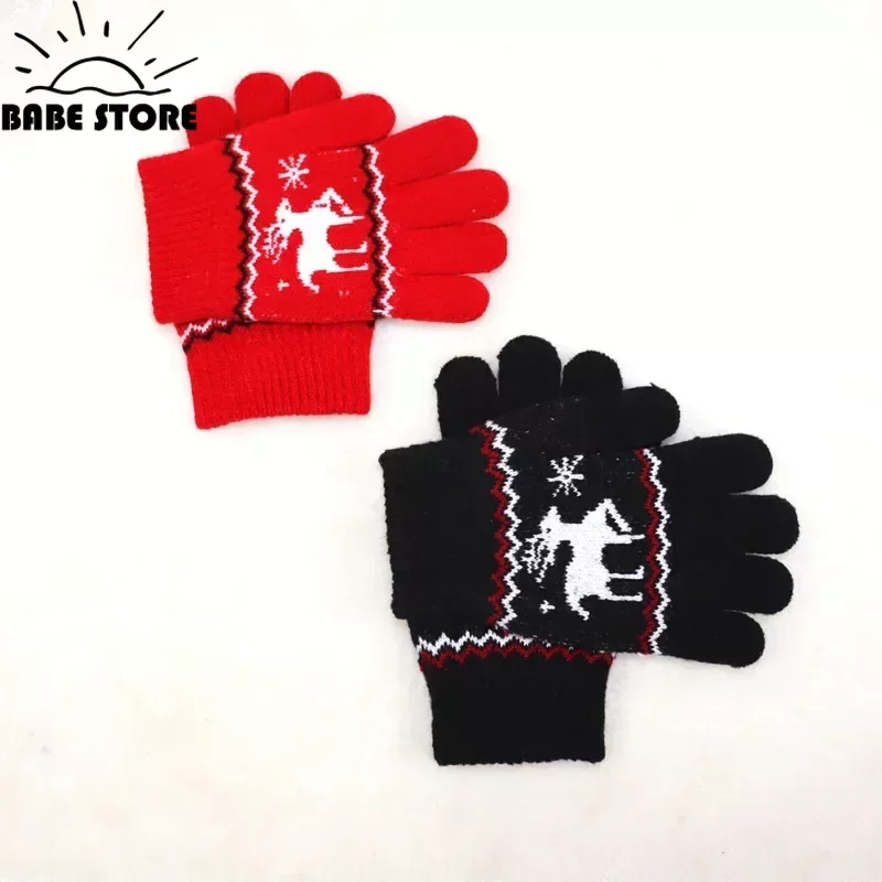 New Child Kids Baby Girls Boys Winter Knitted Gloves Xmas Cartoon Warm Mittens Toddlers Outdoor Cartoon  Cute Gloves5-12 Years