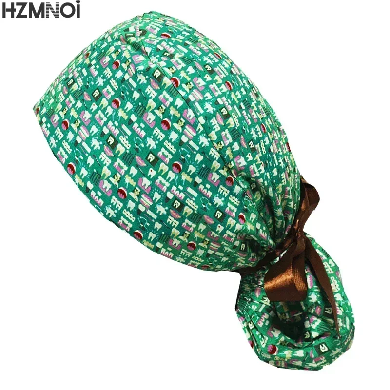 Gorros de algodón para mujer, sección elástica absorbente, gorros de trabajo de enfermería, gorros de laboratorio con estampado de flores, venta al por mayor
