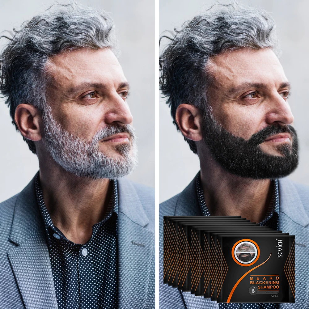 10/20PCS Men's Beard Hair Dye Shampoo 5 Minute Fast Blackening White Beard Shampoo Professional Hair Dyes Cream Moustache Care