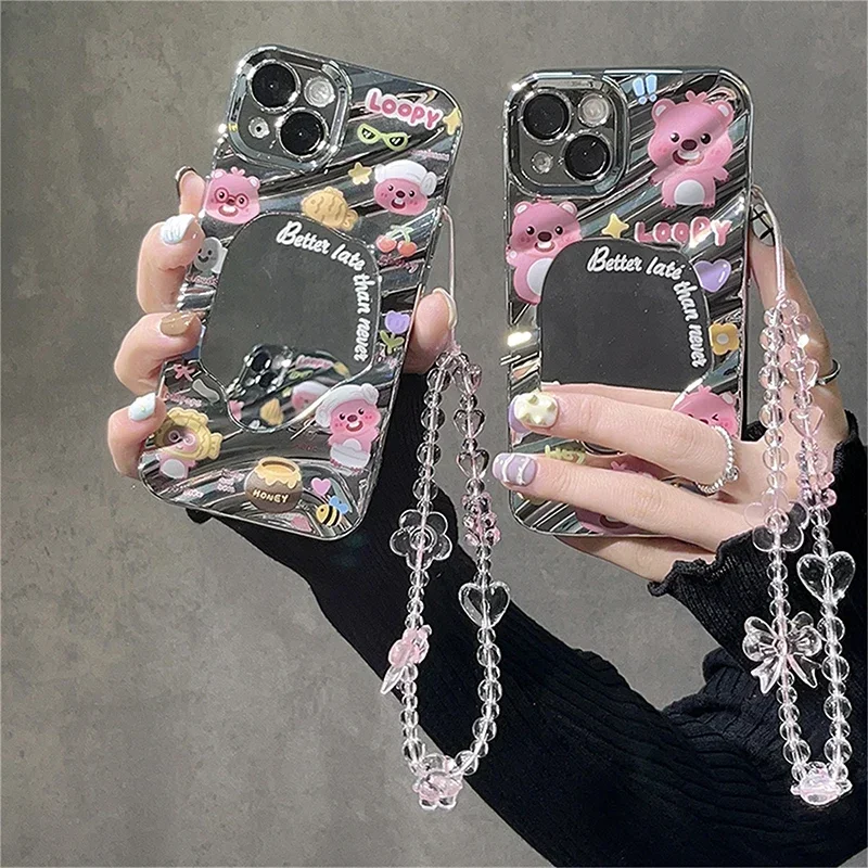 

Pink Bear Butterfly Flower Phone Strap Charm Chain Knot Cellphone Lanyard Keychain Woman Bags Camera Pendant Phone Case Decors
