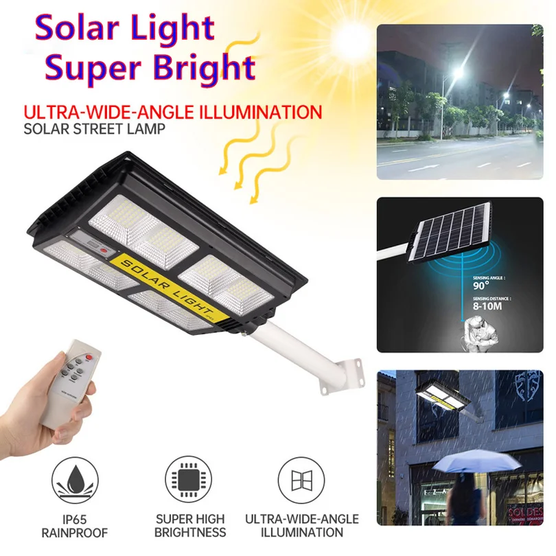 150W 720 LED Solar Street Light With Remote Control IP65 Waterproof Induction High Pole Wall Lamp Built-in 12000mah Battery
