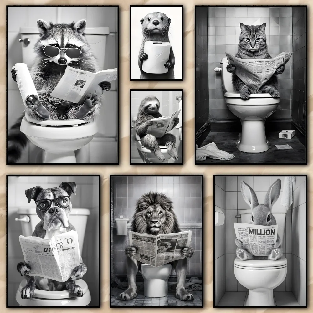 Engraçado banheiro humorístico pintura animal caligrafia hd lona cartaz sala de estar quarto barra decoração estética