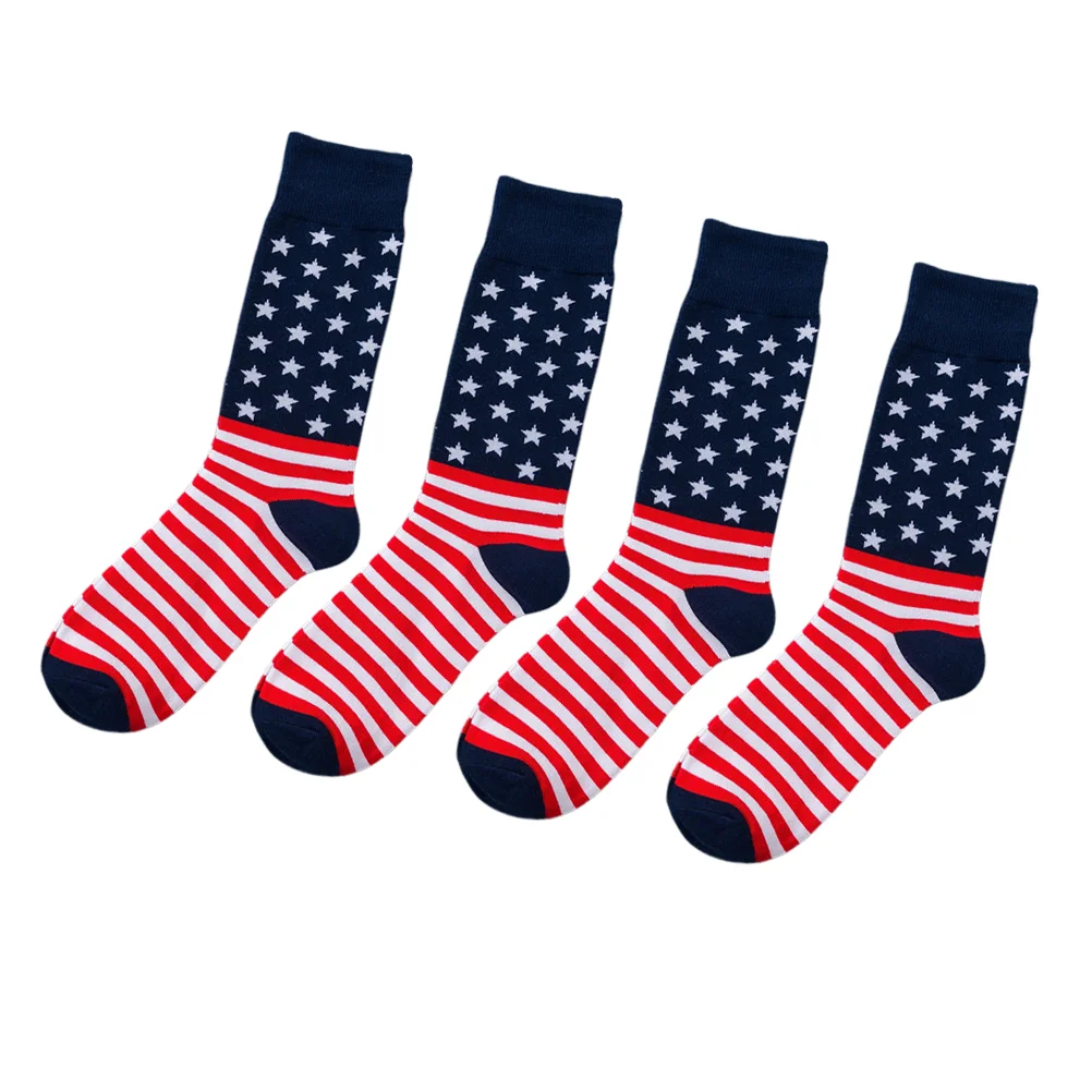 2 Pairs Usa Socks for Men American Flag Pattern Stripe Creative Cotton Made Warm Stockings Comfortable Boy