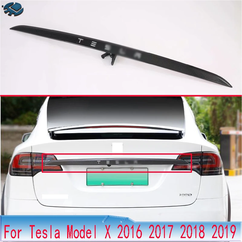 For Tesla Model X 2016 2017 2018 2019 Car Accessories Carbon Fiber Style Rear Boot Door Trunk Lid Cover Trim Tailgate Garnish