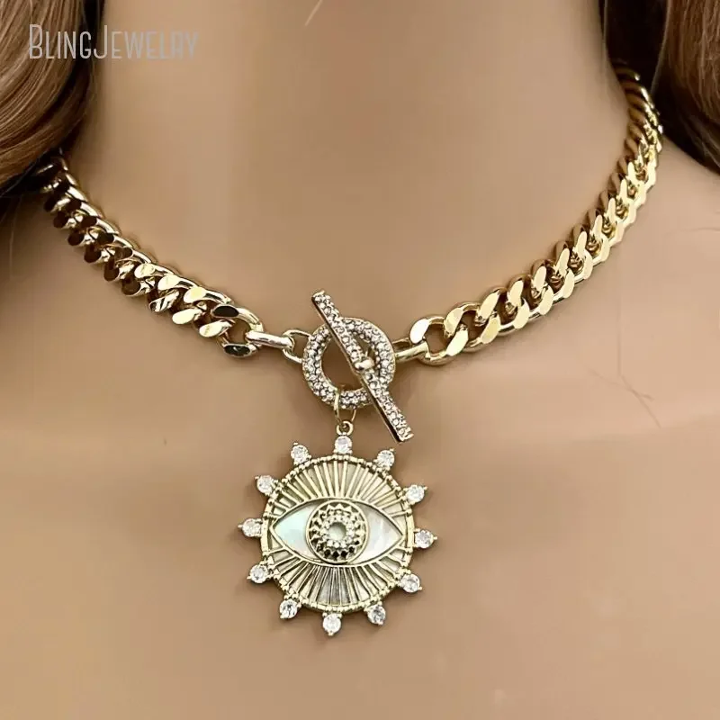 10pcs Stainless Steel Chunk Cable Chain Jewelry Evil Turkish Eye Custom Women Necklace Chokers