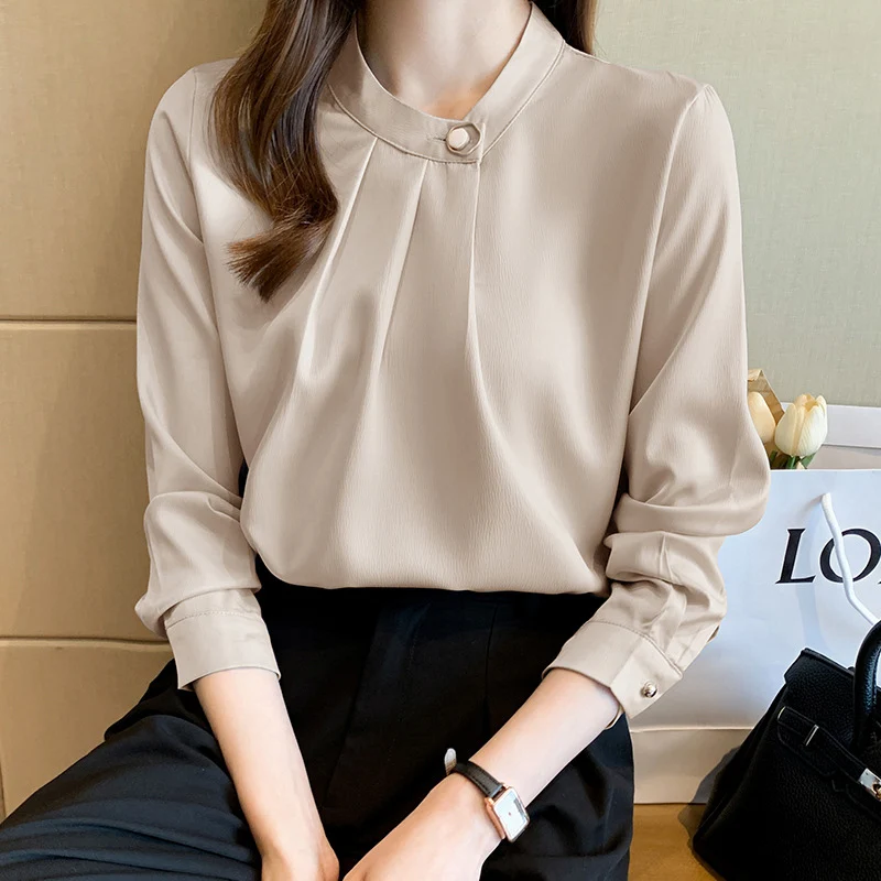 TFETTERS Office Lady Blouse Women Spring French Casual Solid Chiffon Shirt Women Long Sleeve Professional Wear OL Women Clothes