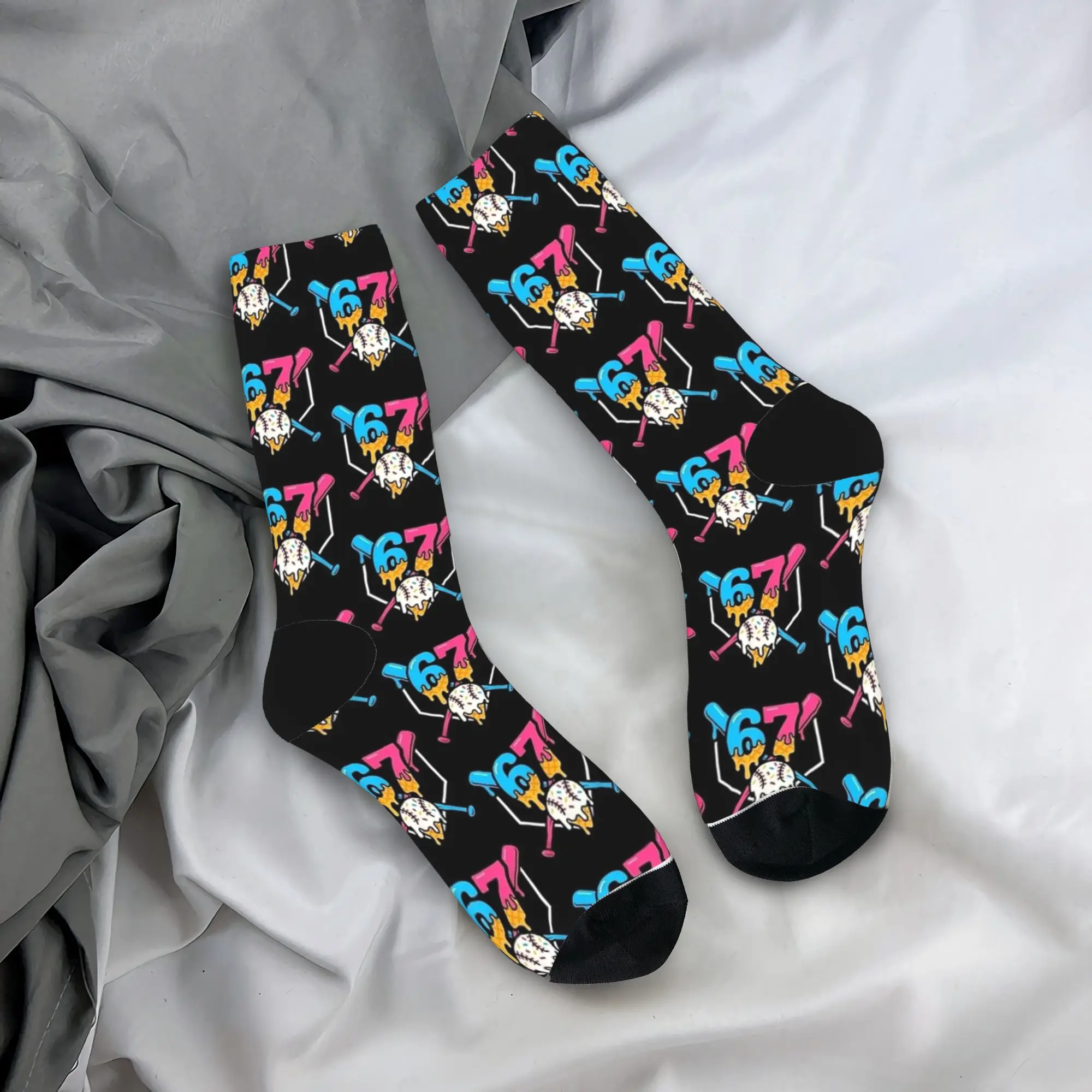 Six Seven Baseball Ice Cream Drip Cool 67 Gen Alpha Slang Stockings Gothic Socks Unisex Men Socks Autumn Outdoor Sports Socks
