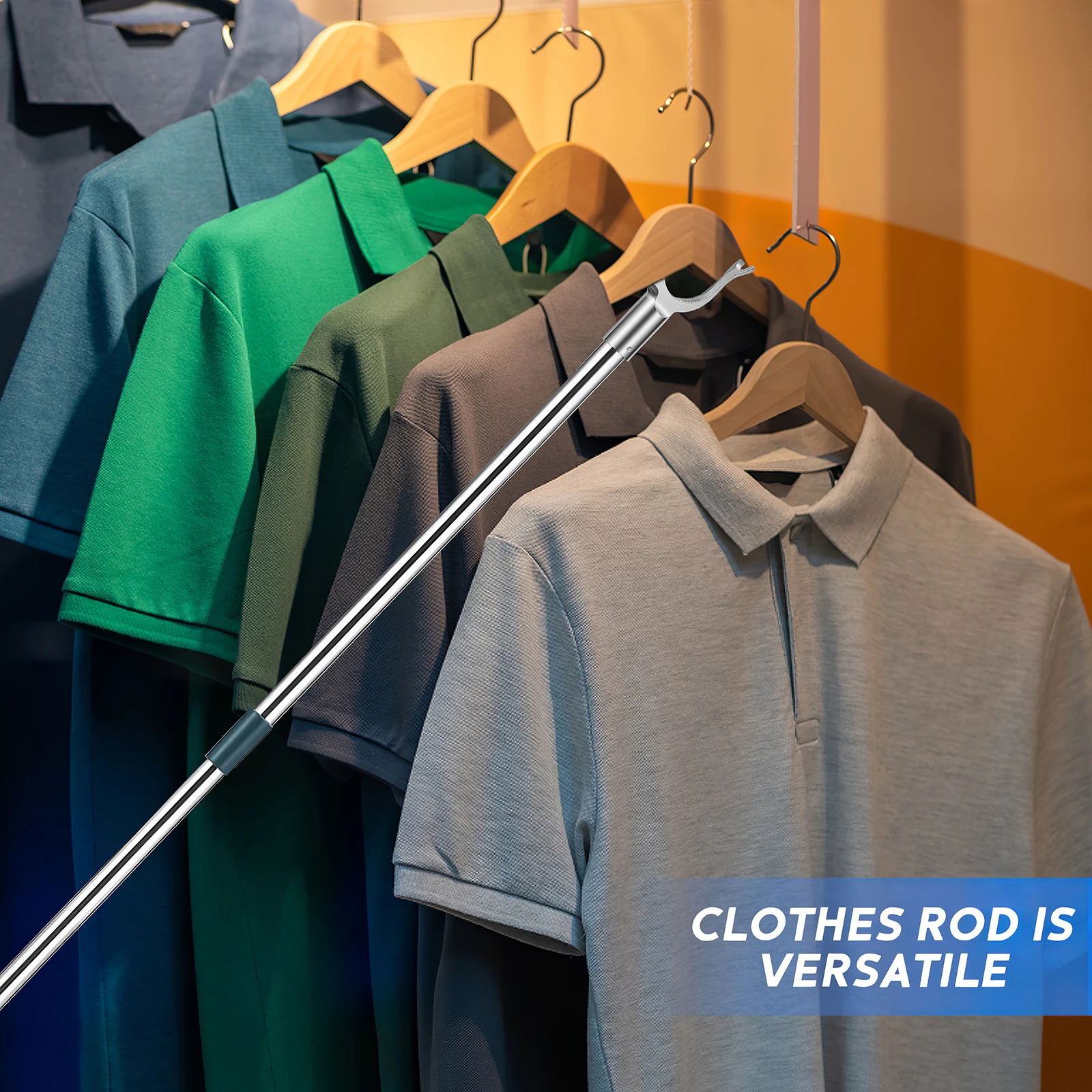 

Stainless Steel Clothes Drying Pole Retractable Heavy Duty Garment Reach Pole For Closet Balcony Indoor Outdoor Clothes