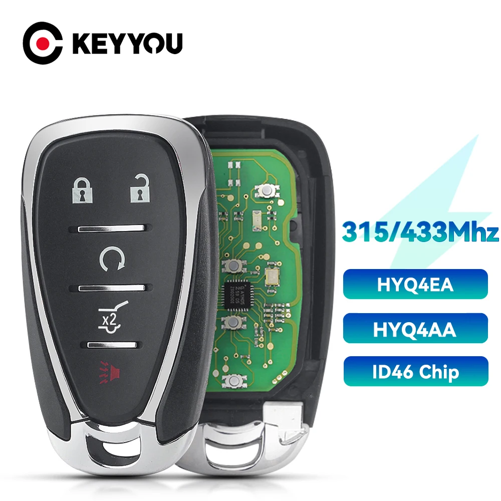 KEYYOU For Chevrolet Equinox Traverse 2018 2019 2020 315/433Mhz Keyless Go Smart Remote Car Key ID46 Chip FCC ID:HYQ4EA HYQ4AA