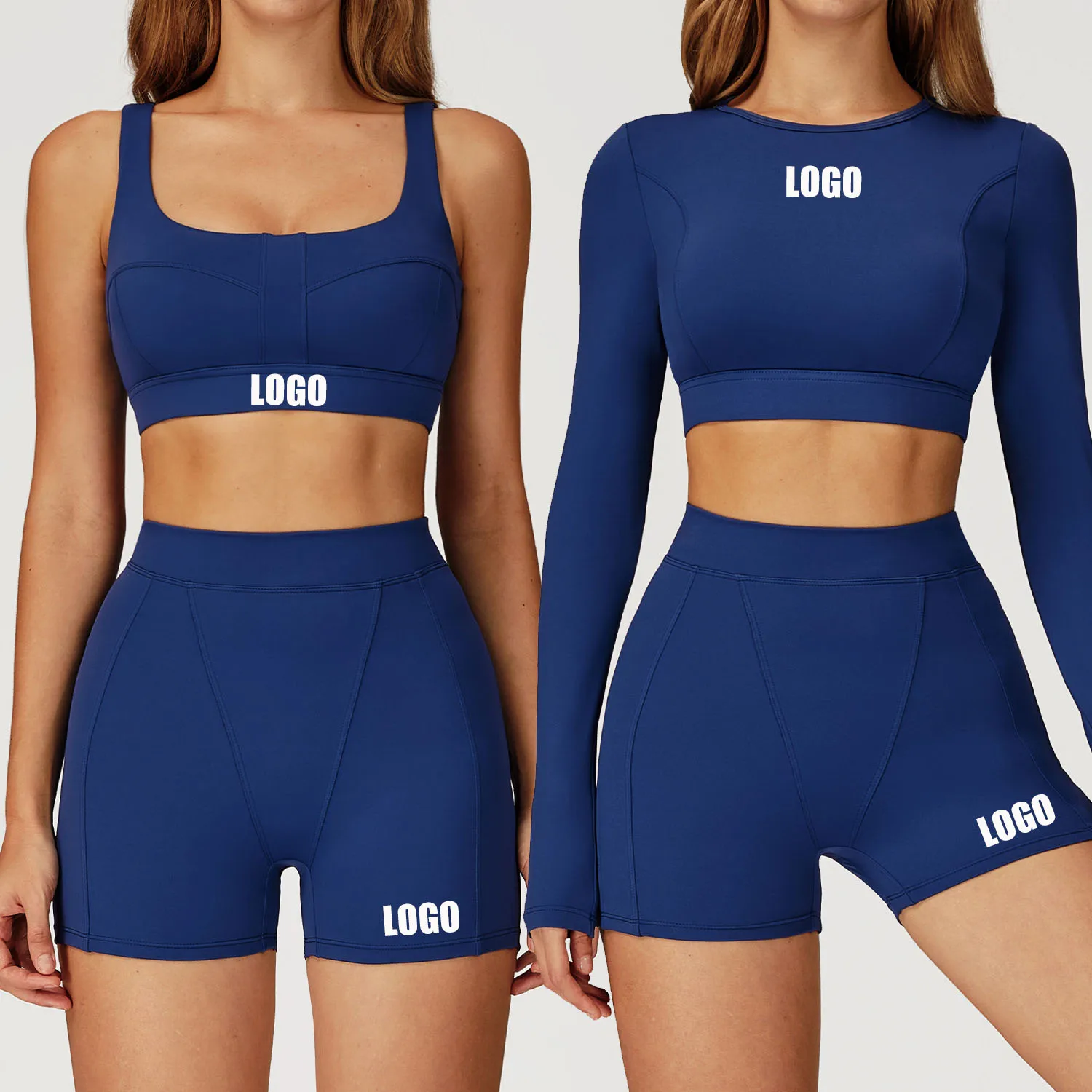 

Женский облегающий противоударный логотип для йоги с индивидуальным логотипом, спортивный комплект из двух предметов для бега, фитнеса и верховой езды