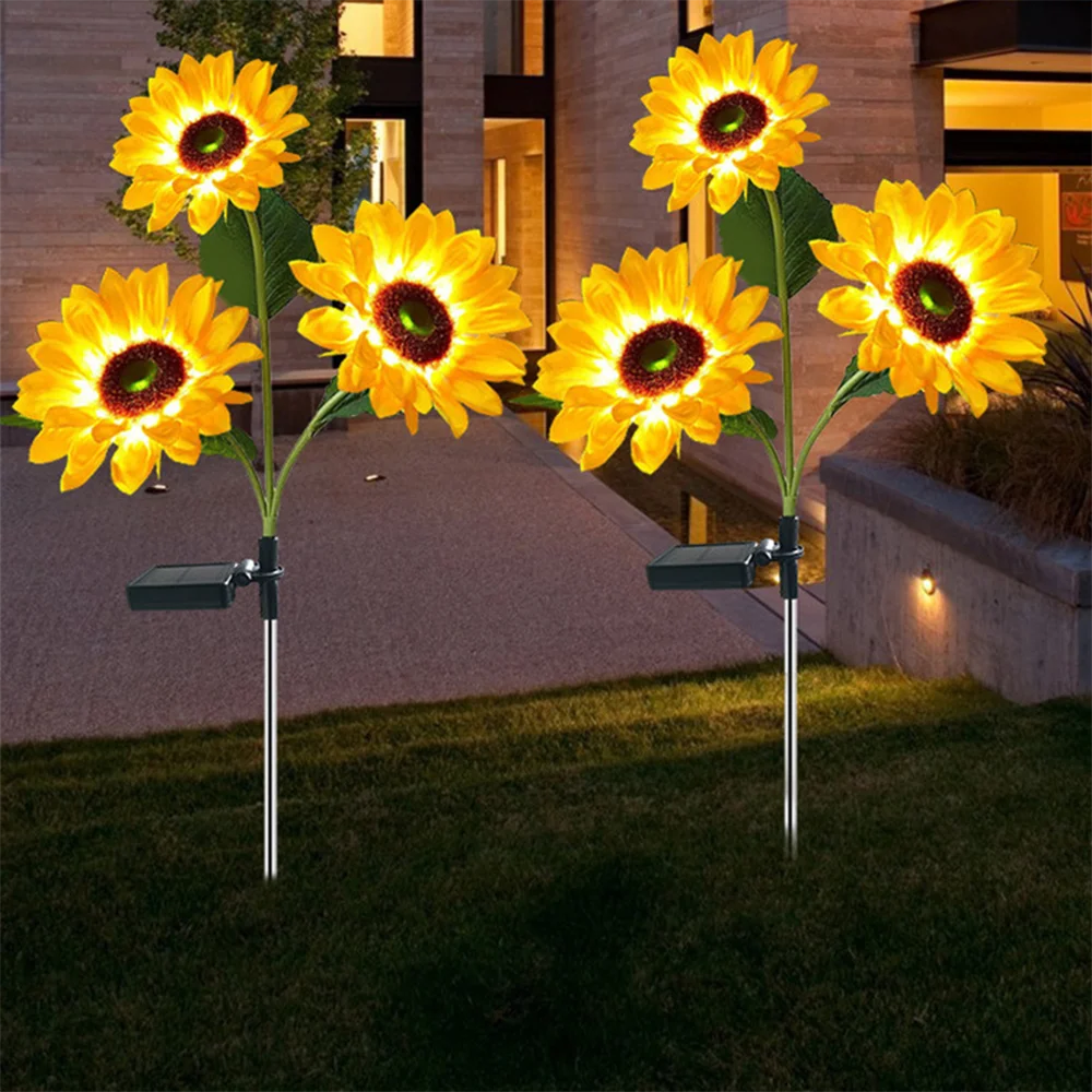 Imagem -02 - Cabeça Led Simulação Solar Girassol Luzes Jardim Quintal Lawn Noite Lâmpada Paisagem Noite Lâmpada Decoração Casa Flor Luz 1