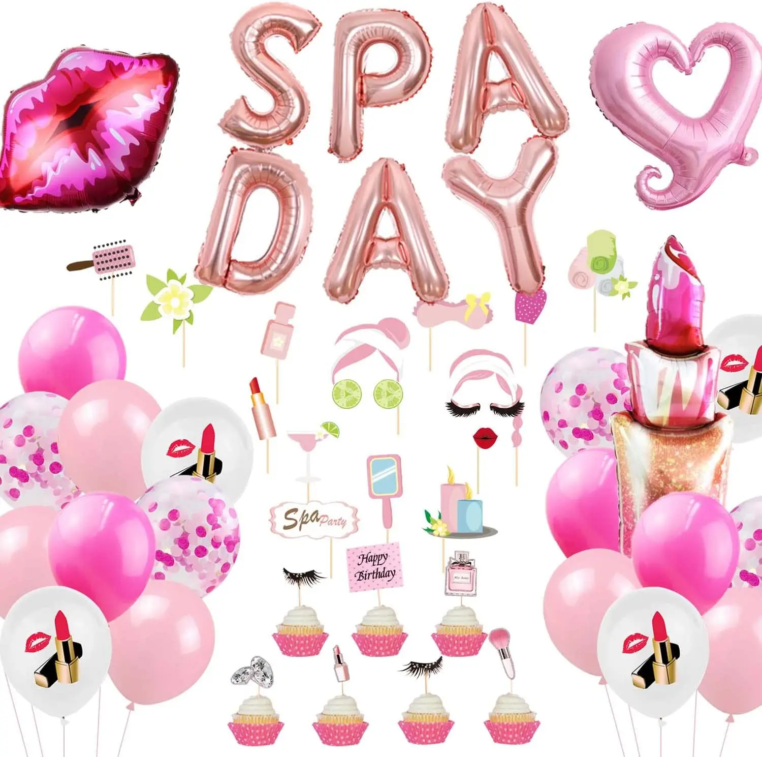 

Spa Day Party Decorations for Girls Make Up Party Supplies Photo Booth Props Kiss Lip Heart Balloon for Afternoon Tea Party