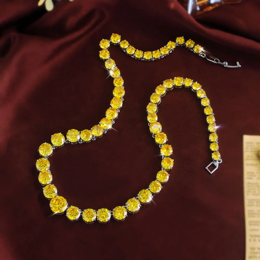 CWWZircons Rundschliff CZ Tennis-Halskette, Iced Out Einreihige Bunte Kettenhalskette für Männer und Frauen, HipHop-Schmuck Großhandel DZ0109 – Detail 7