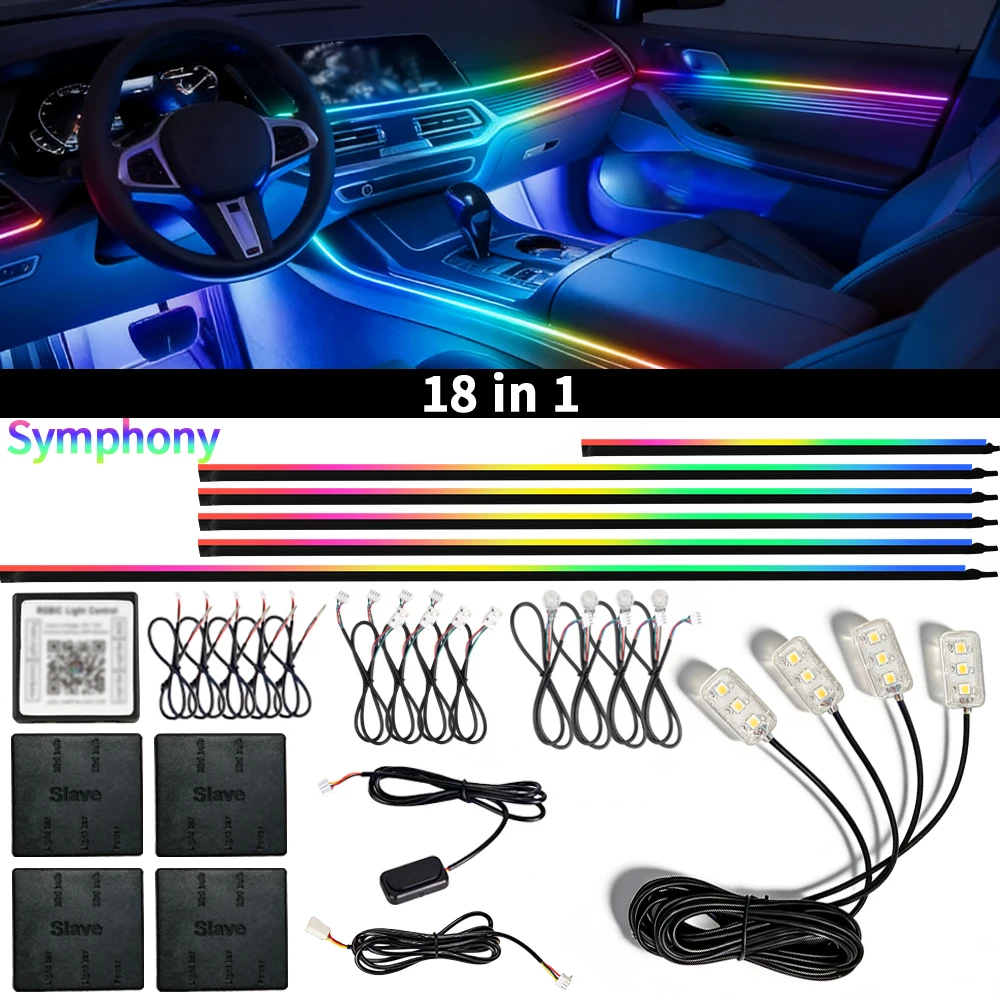 WUMFIRE 64 Farben RGB Symphony Auto-Ambientebeleuchtung 6/10/18 in 1 Innenraum Acryl LED-Streifenlicht Dekoration Atmosphärenlampe mit APP-Steuerung 8