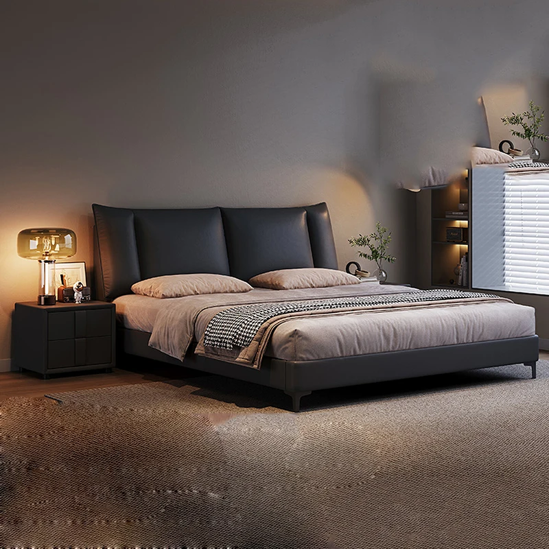 

Leather Floor Luxury Bed Double King Size Children Bedroom Space Saving Bed Sleeping Simple Modern Beliche Trendy Furniture