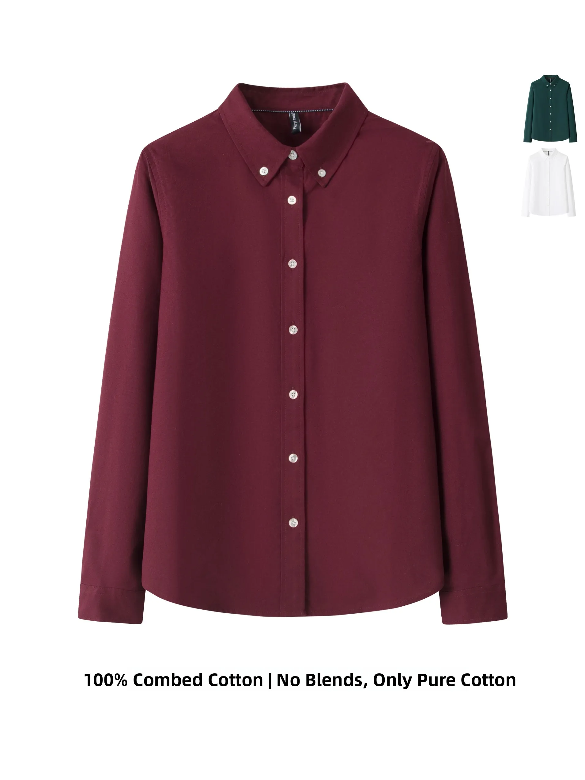 

2026 New Women's White Long Sve Cotton irt Korean Sle Commute Versatile Pure Cotton Breathable Comfortable Straight Cut