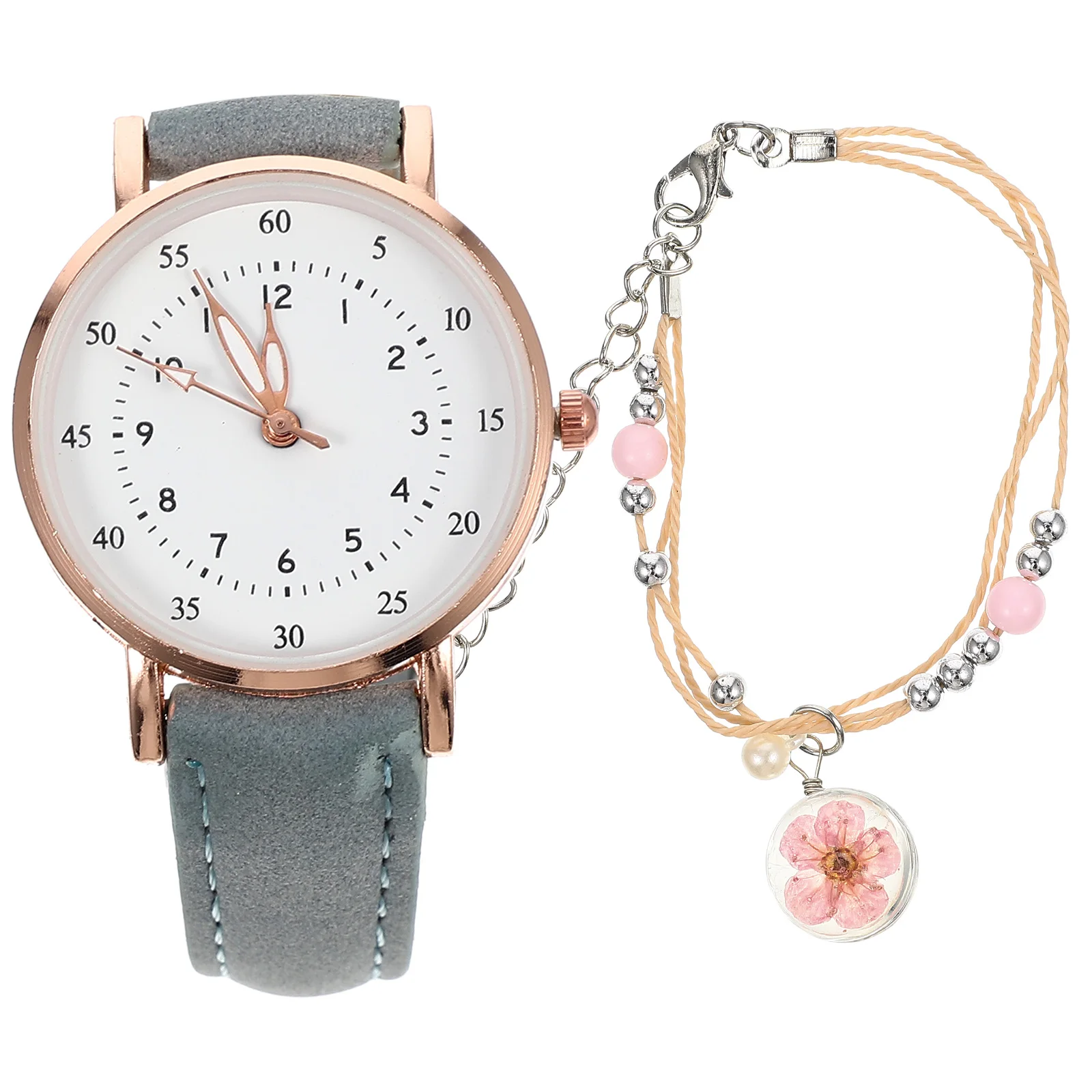 

2 Pieces Quartz Watch Grey Ladies Bracelet Retro Adjustable Size Comfortable Durable Material Women Supplies