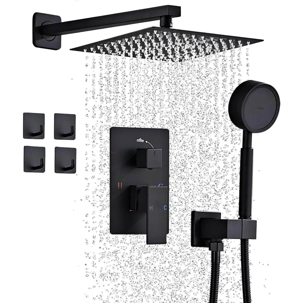 Shower Faucet Set, Rainfall Bathroom Showers System with High Pressure 12 Inches Rain Shower Head and Handheld Spray