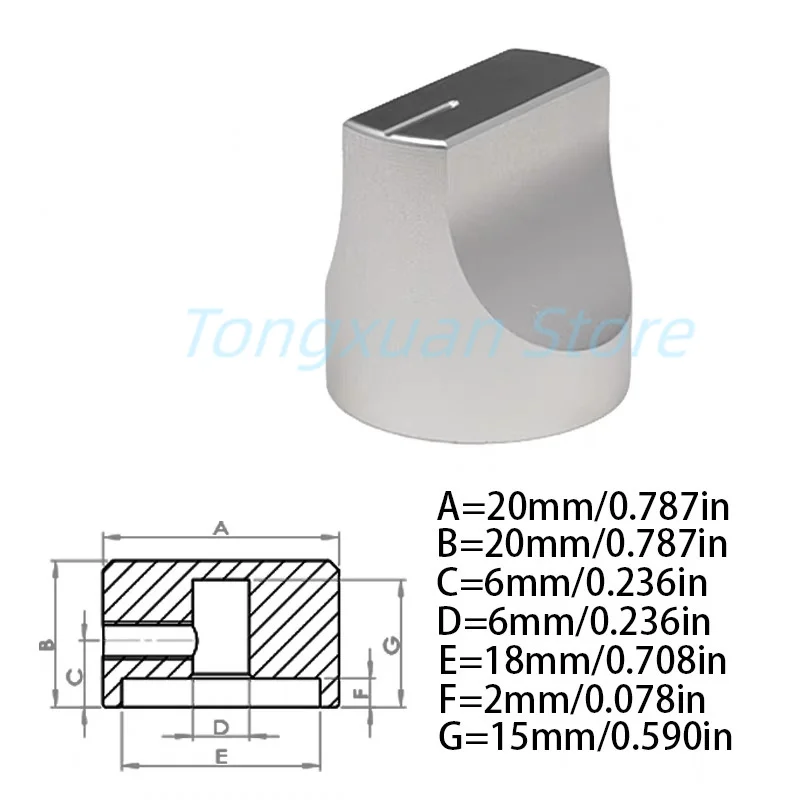 1pc 25x25mm 20x20mm Solid Aluminum Alloy Knob Cap One Shaped CD Audio Amplifier Potentiometer Volume Duckbill Knob Diameter 6mm