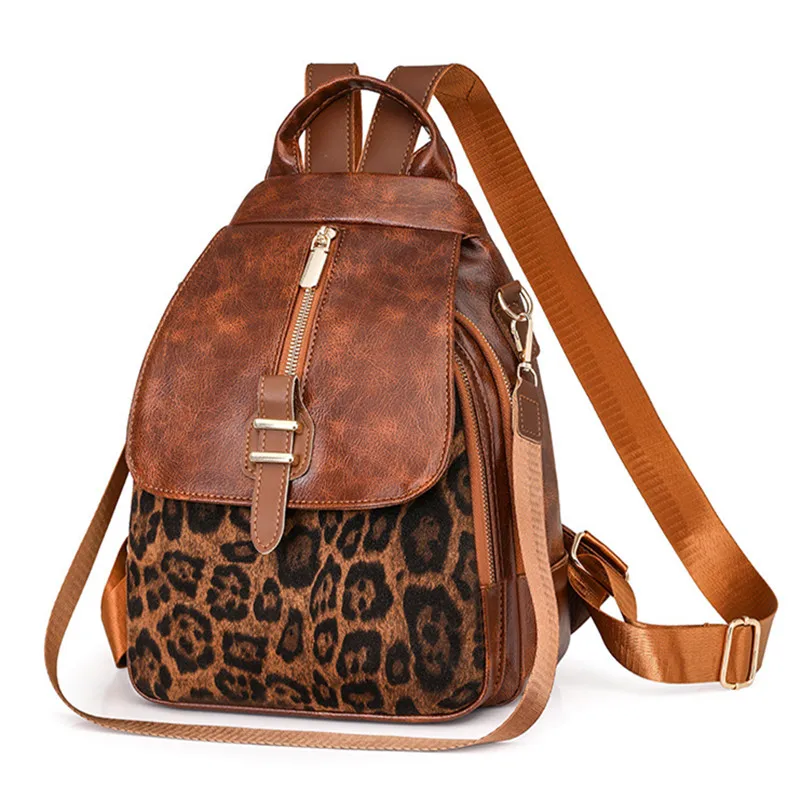 Stylish Leopard Print Dual Use Backpack Versatile Women’s Tote Crossbody Bag with Chic Leather Accents, Perfect for Daily Outing