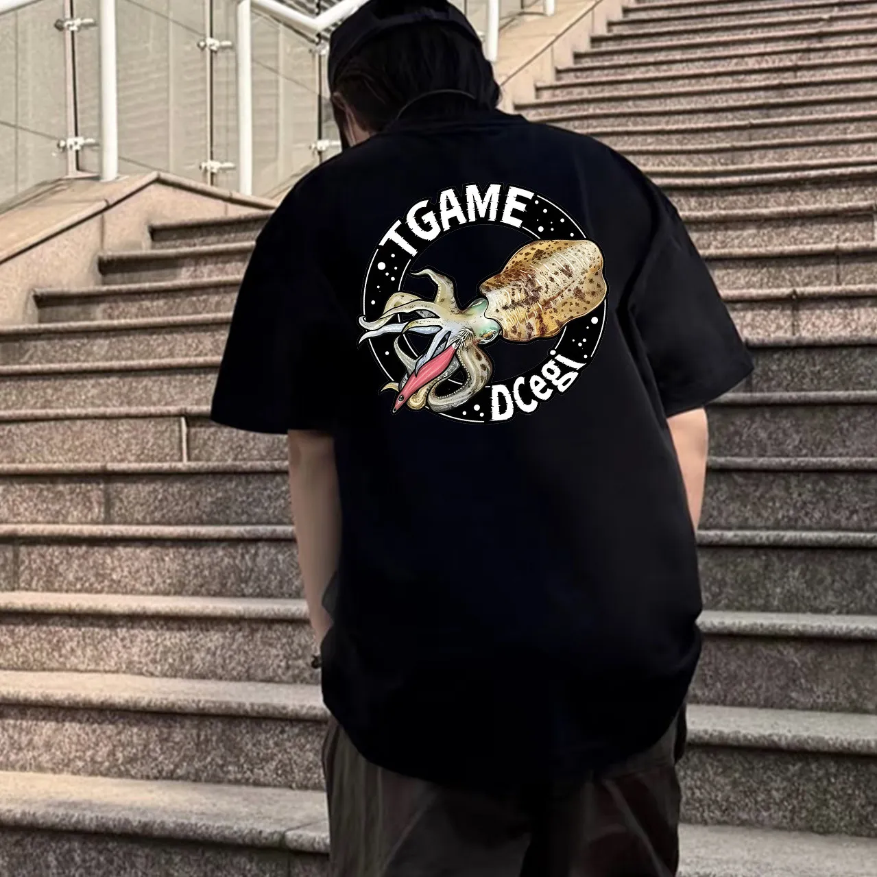 アメリカンスタイル半袖tシャツ-i-irie-fiing-club-イカ釣り文化スローガン-ルーズフィット-通気性のあるコットンtシャツ