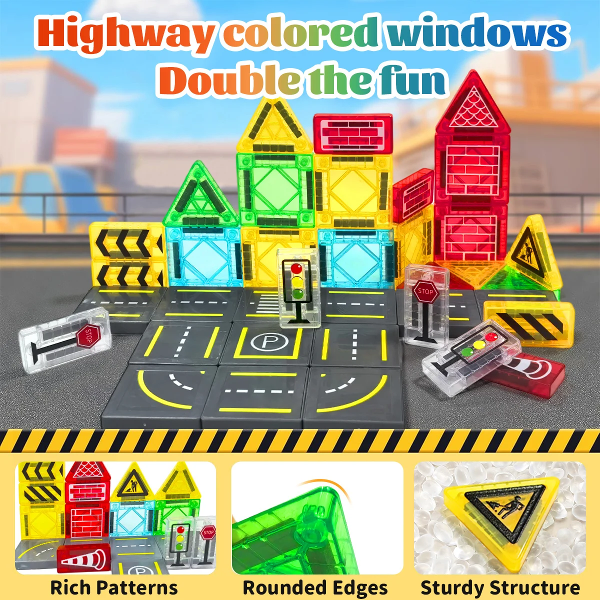 Magnetyczny zestaw do budowy drog dla dzieci, zabawki, magnetyczne klocki konstrukcyjne, zabawki edukacyjne Montessori, 32/58 elementów z metalowym pudełkiem.