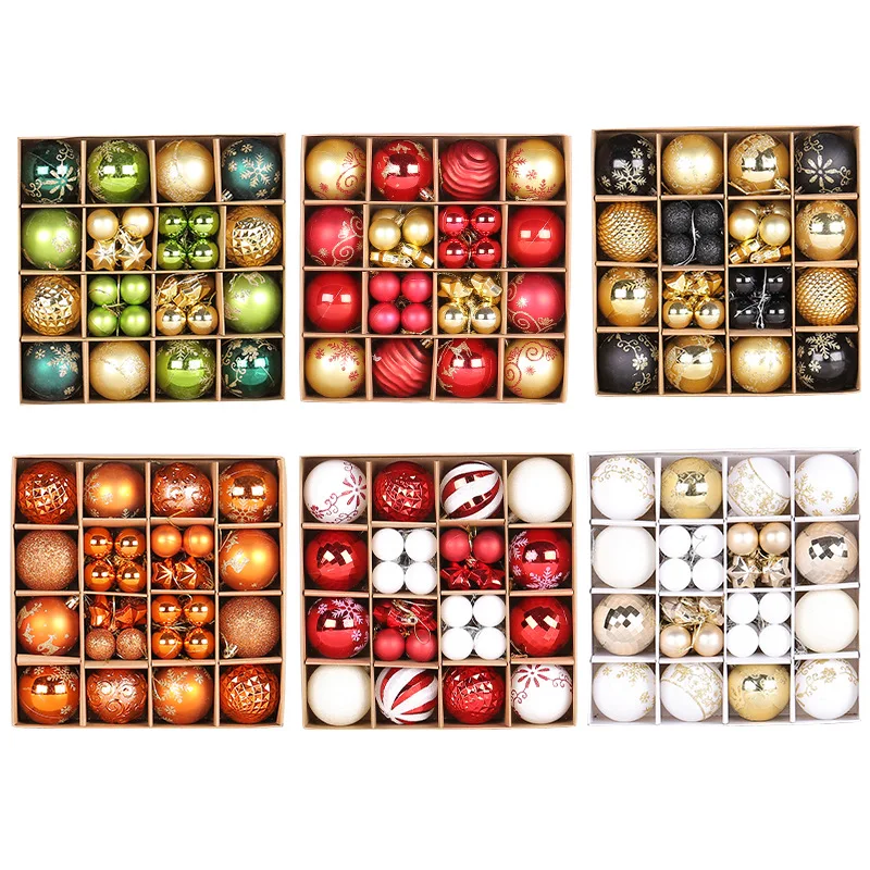 1 Box 44PCS Colorful Christmas Balls Set DIY Christmas Tree Decoration Balls Hanging Home New Year Party Window Decoration