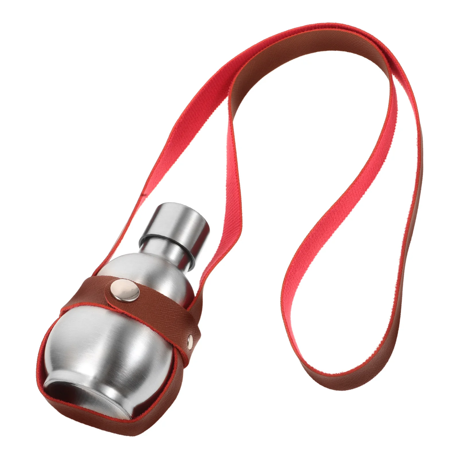 

Stainless Steel Gourd Bottle Brown Strap Small Drinking Gourd Flask Liquor Flagon Portable Travel Water Kettle