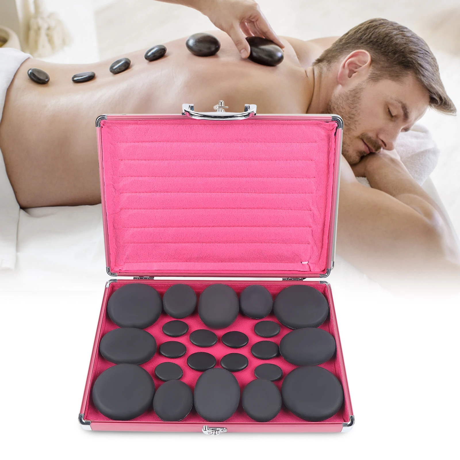 20PCS Hot and Cold Volcano Energy Hot Stone SPA Heating Stone Heating Box Massage Set Beauty Salon Massage Kit