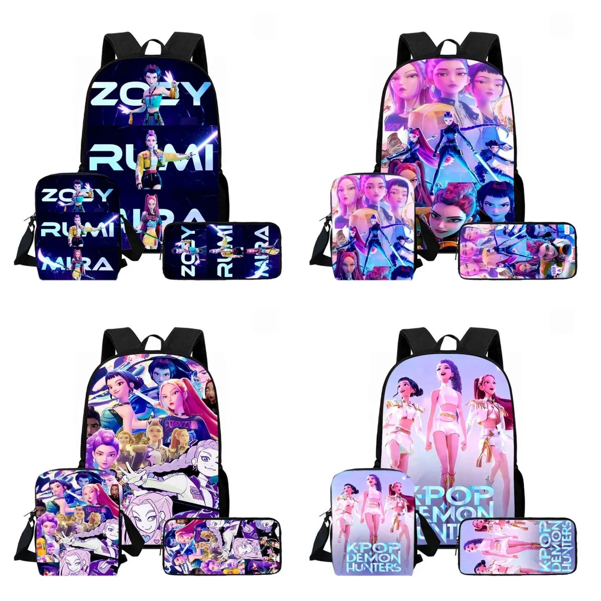 Cartoon  K-Po-p De-mon H-unt-ers Child School Backpack With Shoulder Bag Pencil Bag For Kindergarten,Light Weight Child Bags