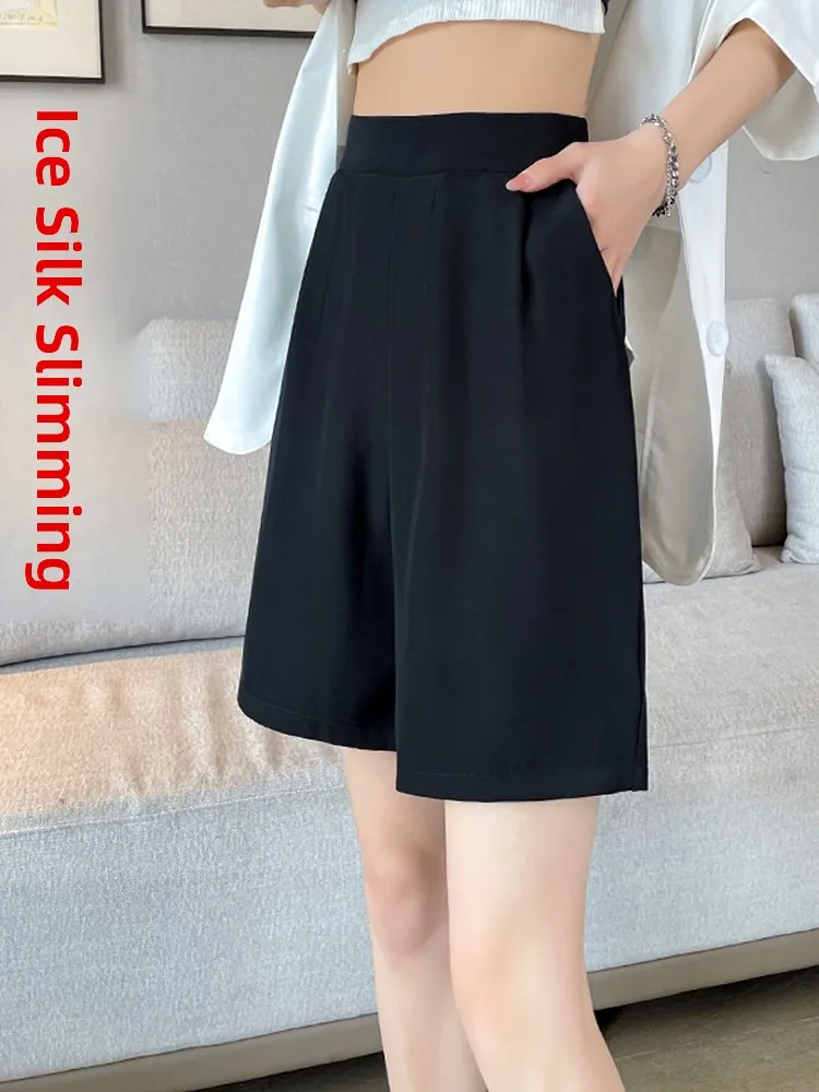 Ijs Zijde Wijde Pijpen ort Broek Dames Hoge Taille Afslanken Verhullende Dunne Sle Losse Casual Zeven Negen Lange Broek
