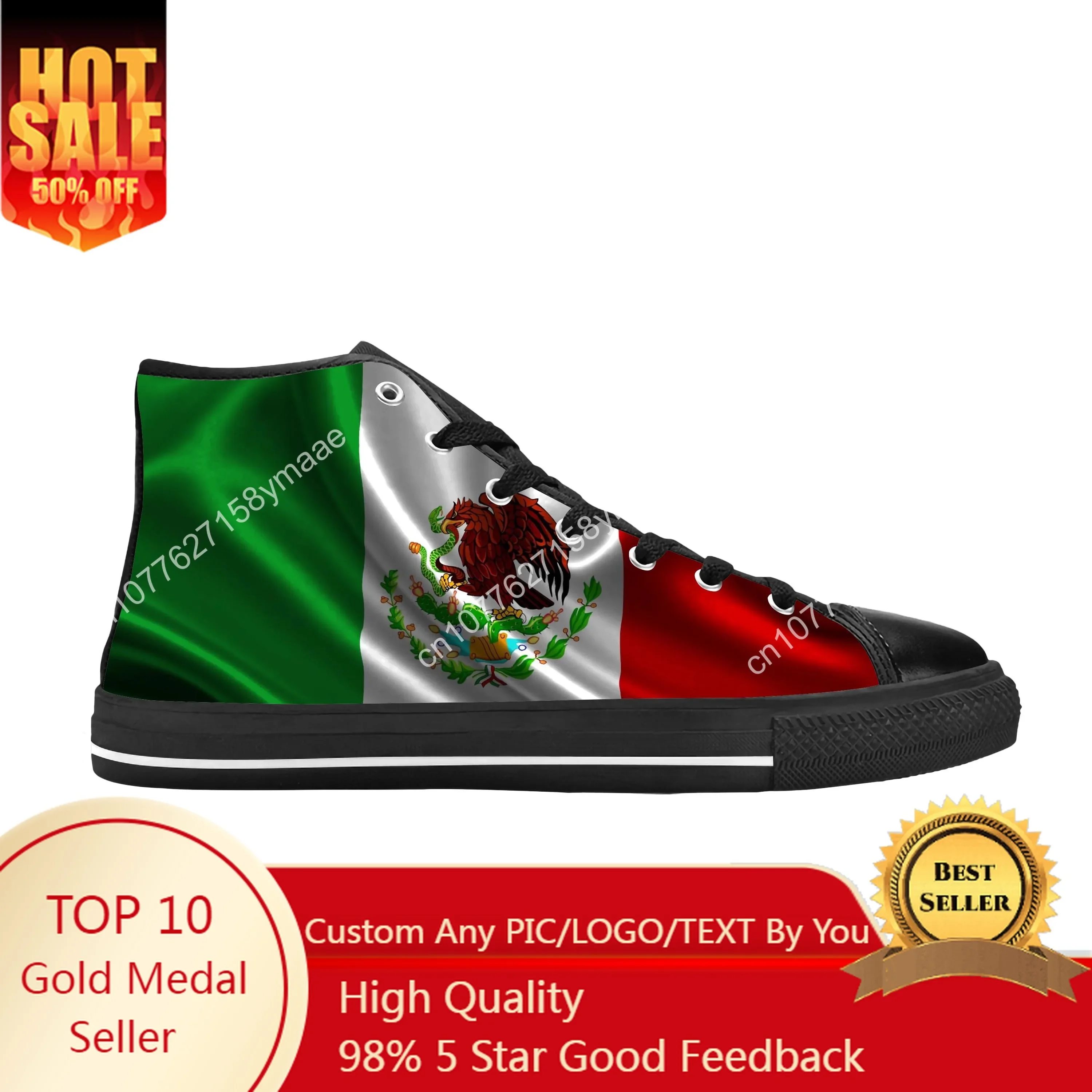 

Mexico Mexican Flag Patriotic Pride Fashion Funny Casual Cloth Shoes High Top Comfortable Breathable 3D Print Men Women Sneakers