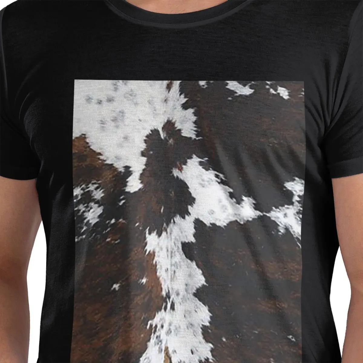 

Хлопковая стильная футболка из коровьей кожи с текстурой коровьей кожи, мужская классическая футболка большого размера, мужские рубашки с круглым вырезом, топы