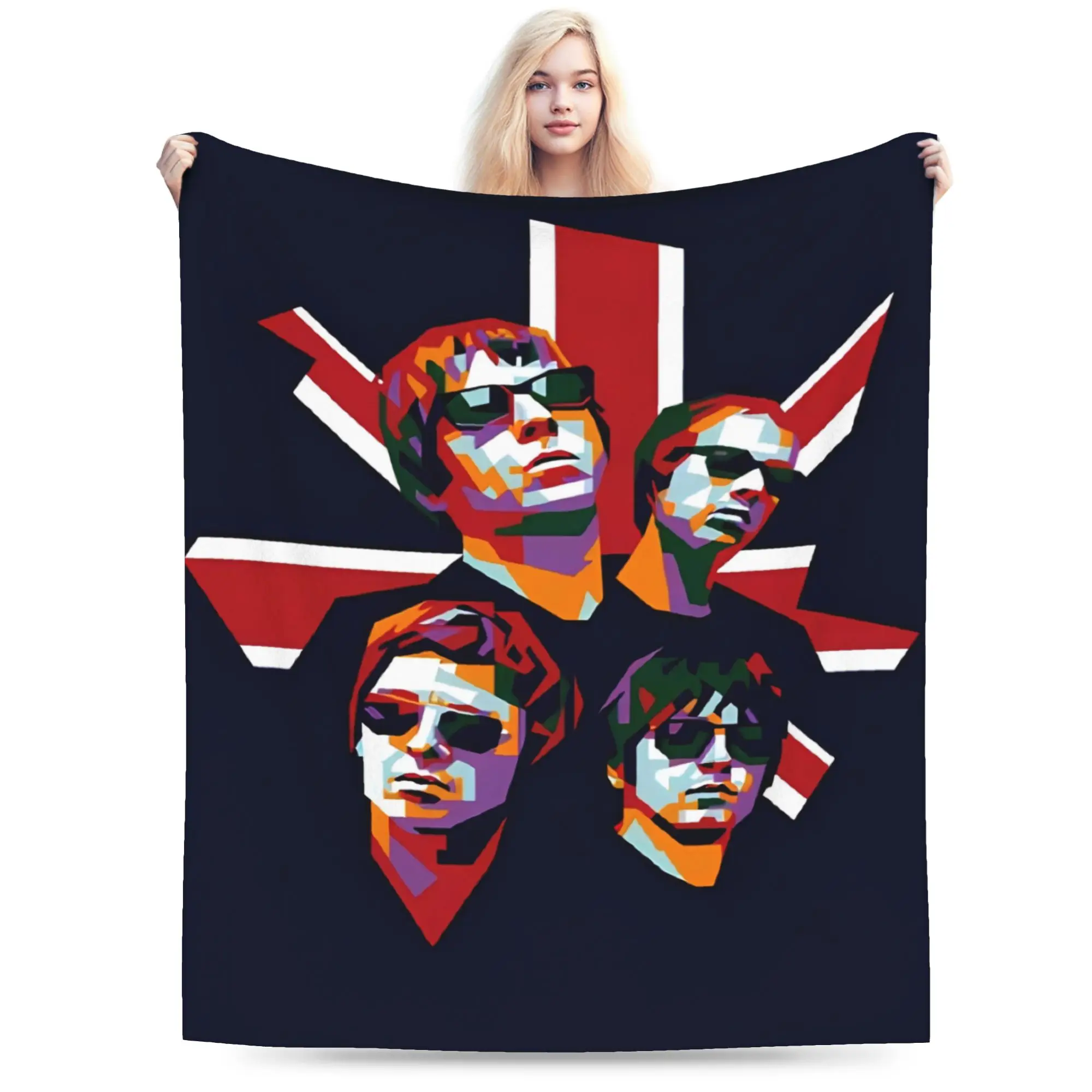 O-Oasis Rock Band Flannel Blanket Winter  Soft Durable Throw Blanket for Girls Boys Outdoor Novelty Bedspread Sofa Bed Cover