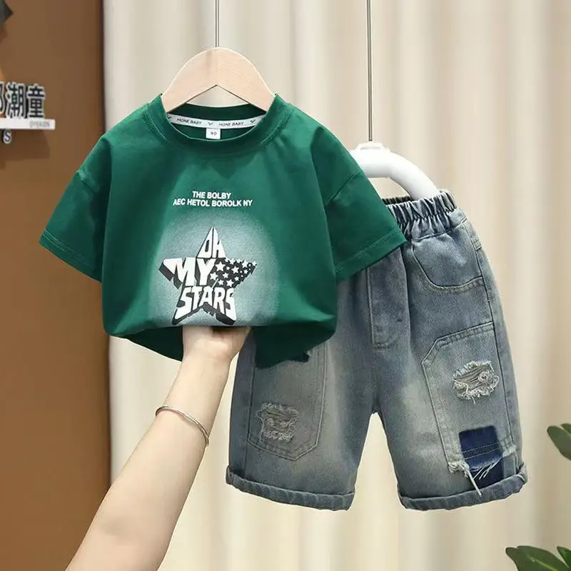 

Boys' Summer Set Children's New Short Sleeve Boys' Baby Summer Clothing 2025 Handsome Two Piece Set for Boys and Girls