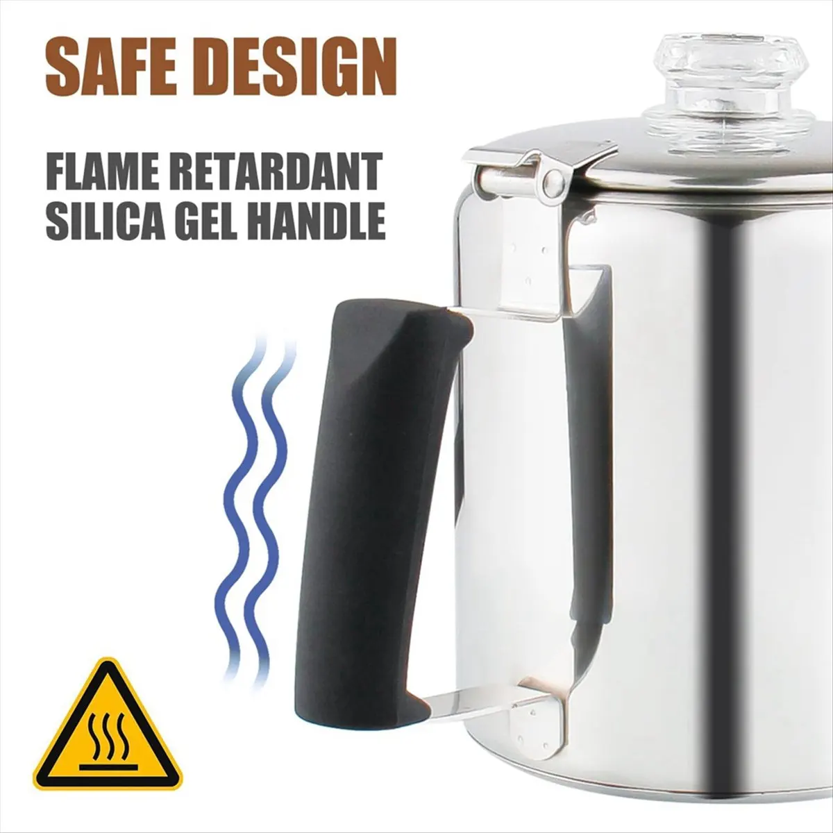 Multi Use Percolator Coffee Pot with Heat Glass Knob & Silica Gel Handle, for Indoor Induction Cooktop, 6 Cup-A44I