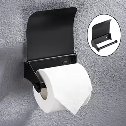 Bathroom Toilet Roll Paper Holder Wall Mounted Stainless Steel Black Toilet Roll Rack Paper Towel Hook With Cover